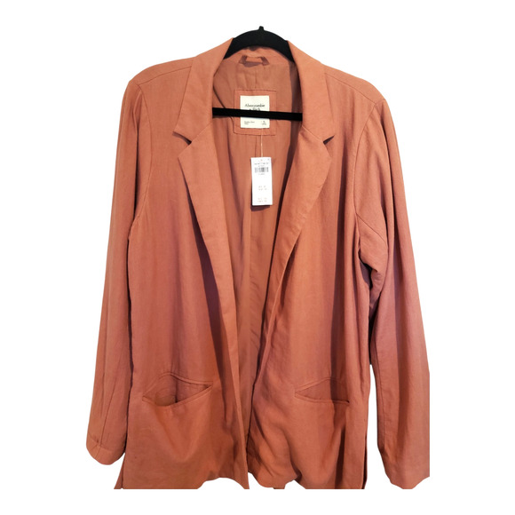 Abercrombie & Fitch Linen Blend Oversized Jacket Blazer Rose Pink XL Salmon NWT - Picture 1 of 11